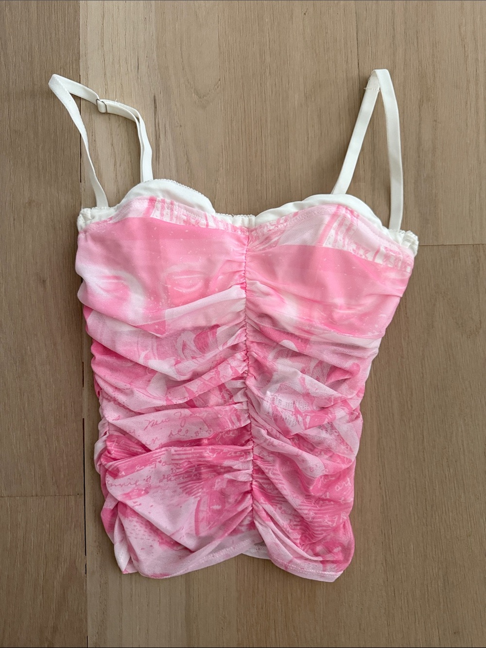 Edikted Pink & White Ruched Mesh Bra Cami | Size XS